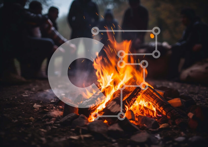 Intra Συλλεκτικό Ξύλινο Παζλ Plywood  4mm - Συγκέντρωση γύρω από μια φωτιά στο δάσος Σε Ξύλινο Κουτί - Διαστάσεις: 10x10 cm – 25 κομμάτια