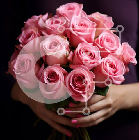 Intra Συλλεκτικό Ξύλινο Παζλ Plywood 4mm - Γυναίκα με μπουκέτο από ροζ τριαντάφυλλα Σε Ξύλινο Κουτί - Διαστάσεις Puzzle: 10x10 cm – 25 κομμάτια - Image 1