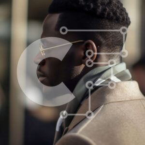 Intra Συλλεκτικό Ξύλινο Παζλ Plywood  4mm - Άνδρας με μπεζ παλτό και γυαλιά χρησιμοποιώντας τηλέφωνο στο City Street Σε Ξύλινο Κουτί - Διαστάσεις Puzzle: 10x10 cm – 25 κομμάτια