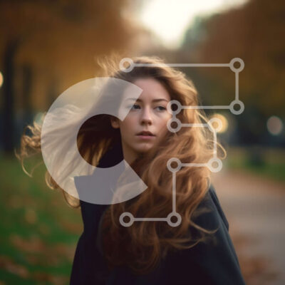 Intra Συλλεκτικό Ξύλινο Παζλ Plywood  4mm - Νεαρή γυναίκα με κόκκινα μαλλιά που στέκεται στο πάρκο μια θυελλώδη ημέρα του φθινοπώρου Σε Ξύλινο Κουτί - Διαστάσεις Puzzle: 10x10 cm – 25 κομμάτια - Image 1