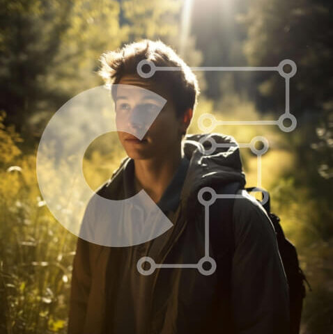 Intra Συλλεκτικό Ξύλινο Παζλ Plywood  4mm - Άνθρωπος που στέκεται σε ένα ξέφωτο δάσους με στοχαστική έκφραση Σε Ξύλινο Κουτί - Διαστάσεις: 10x10 cm – 25 κομμάτια - Image 1