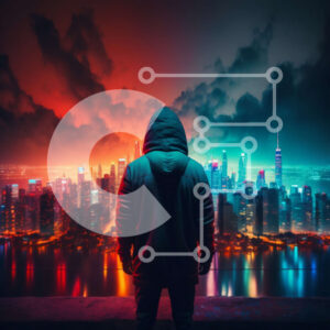 Intra Συλλεκτικό Ξύλινο Παζλ Plywood  4mm - Πολύχρωμος νυχτερινός ορίζοντας με πρόσωπο με κουκούλα Σε Ξύλινο Κουτί - Διαστάσεις Puzzle: 10x10 cm – 25 κομμάτια