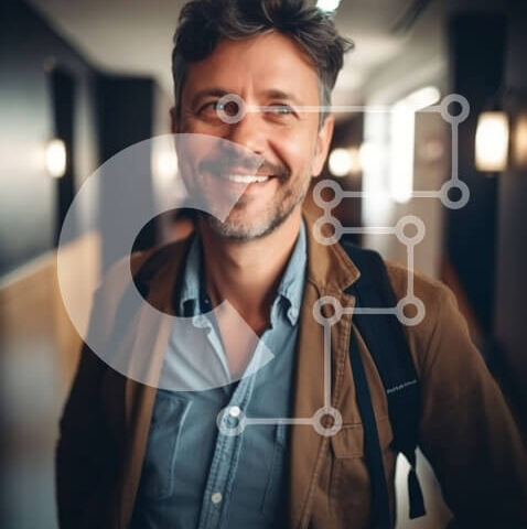 Intra Συλλεκτικό Ξύλινο Παζλ Plywood 4mm - Πορτρέτο ενός ευτυχισμένου άνδρα με καφέ σακάκι και μπλε πουκάμισο Σε Ξύλινο Κουτί - Διαστάσεις Puzzle: 10x10 cm – 25 κομμάτια - Image 1