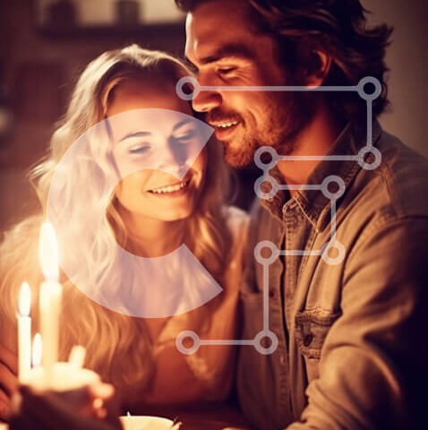 Intra Συλλεκτικό Ξύλινο Παζλ Plywood  4mm - Ρομαντική σκηνή νεαρού ζευγαριού με κερί σε αμυδρά φωτισμένο δωμάτιο Σε Ξύλινο Κουτί - Διαστάσεις Puzzle: 10x10 cm – 25 κομμάτια - Image 1