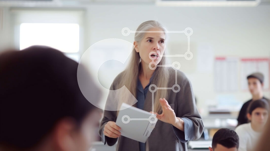 Intra Συλλεκτικό Ξύλινο Παζλ Plywood  4mm - Διδασκαλία σε μια καλά φωτισμένη τάξη: Ηλικιωμένη γυναίκα με μαθητές Σε Ξύλινο Κουτί - Διαστάσεις Puzzle: 10x10 cm – 25 κομμάτια