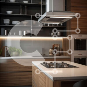 Intra Συλλεκτικό Ξύλινο Παζλ Plywood  4mm - Όμορφη εικόνα μιας μοντέρνας κουζίνας με μαρμάρινο πάγκο και μεγάλο νησί Σε Ξύλινο Κουτί - Διαστάσεις Puzzle: 10x10 cm – 25 κομμάτια