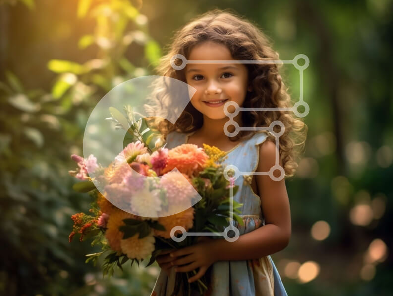 Intra Συλλεκτικό Ξύλινο Παζλ Plywood  4mm - Όμορφη εικόνα ενός νεαρού κοριτσιού με ένα μπουκέτο λουλούδια σε ένα δάσος Σε Ξύλινο Κουτί - Διαστάσεις: 10x10 cm – 25 κομμάτια