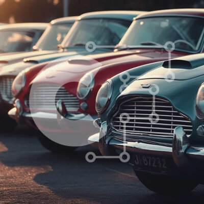 Intra Συλλεκτικό Ξύλινο Παζλ Plywood  4mm - Γραμμή vintage αυτοκινήτων στο ηλιοβασίλεμα Σε Ξύλινο Κουτί - Διαστάσεις Puzzle: 10x10 cm – 25 κομμάτια - Image 1