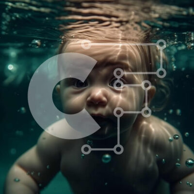 Intra Συλλεκτικό Ξύλινο Παζλ Plywood  4mm - Χαριτωμένη φωτογραφία μωρού που κολυμπάει υποβρύχια Σε Ξύλινο Κουτί - Διαστάσεις Puzzle: 10x10 cm – 25 κομμάτια - Image 1