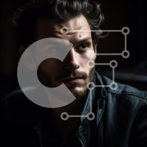 Intra Συλλεκτικό Ξύλινο Παζλ Plywood  4mm - Άνδρας με μαύρο δερμάτινο μπουφάν που φαίνεται σοβαρός και έντονος Σε Ξύλινο Κουτί - Διαστάσεις Puzzle: 10x10 cm – 25 κομμάτια