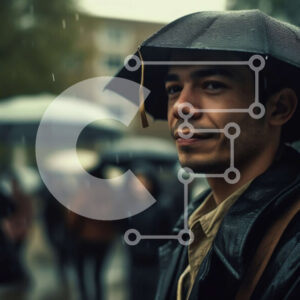 Intra Συλλεκτικό Ξύλινο Παζλ Plywood  4mm - Άνδρας που κρατά την ομπρέλα στη βροχερή οδό μεταξύ άλλων πεζών Σε Ξύλινο Κουτί - Διαστάσεις Puzzle: 10x10 cm – 25 κομμάτια