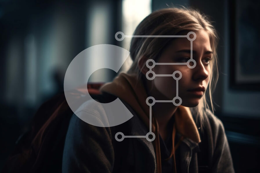 Intra Συλλεκτικό Ξύλινο Παζλ Plywood  4mm - Λυπημένη νεαρή γυναίκα που στέκεται μόνη σε έναν αμυδρά φωτισμένο διάδρομο Σε Ξύλινο Κουτί - Διαστάσεις Puzzle: 10x10 cm – 25 κομμάτια