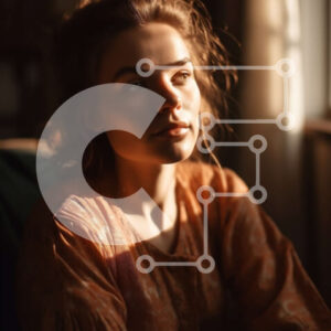 Intra Συλλεκτικό Ξύλινο Παζλ Plywood  4mm - Όμορφη γυναίκα με πορτοκαλί φόρεμα που κάθεται μπροστά από το παράθυρο Σε Ξύλινο Κουτί - Διαστάσεις Puzzle: 10x10 cm – 25 κομμάτια