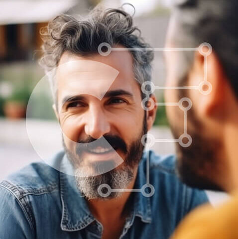 Intra Συλλεκτικό Ξύλινο Παζλ Plywood  4mm - Δύο άντρες που μιλούν και γελούν έξω σε μια αυλή Σε Ξύλινο Κουτί - Διαστάσεις Puzzle: 10x10 cm – 25 κομμάτια - Image 1