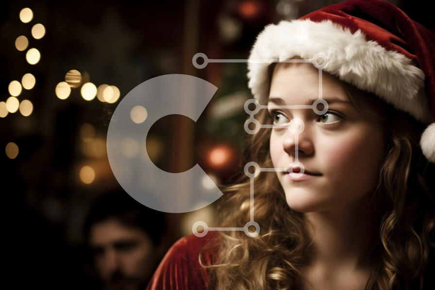 Intra Συλλεκτικό Ξύλινο Παζλ Plywood  4mm - Όμορφη εικόνα μιας νεαρής γυναίκας με καπέλο Άγιου Βασίλη Σε Ξύλινο Κουτί - Διαστάσεις: 10x10 cm – 25 κομμάτια