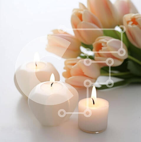 Intra Συλλεκτικό Ξύλινο Παζλ Plywood 4mm - Μπουκέτο με πορτοκαλί τουλίπες με λευκά κεριά Σε Ξύλινο Κουτί - Διαστάσεις Puzzle: 10x10 cm – 25 κομμάτια - Image 1