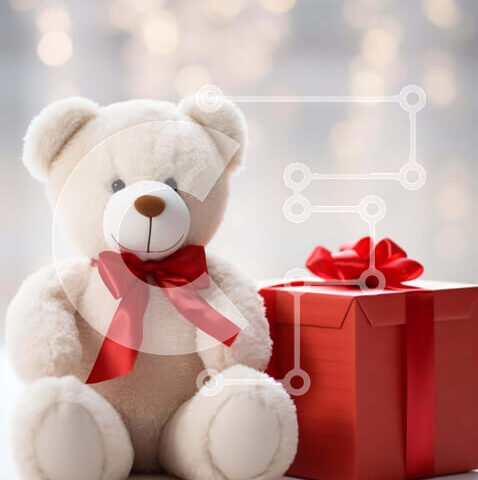 Intra Συλλεκτικό Ξύλινο Παζλ Plywood  4mm - Λευκό αρκουδάκι και ανοιχτό κόκκινο κουτί δώρου Σε Ξύλινο Κουτί - Διαστάσεις: 10x10 cm – 25 κομμάτια - Image 1