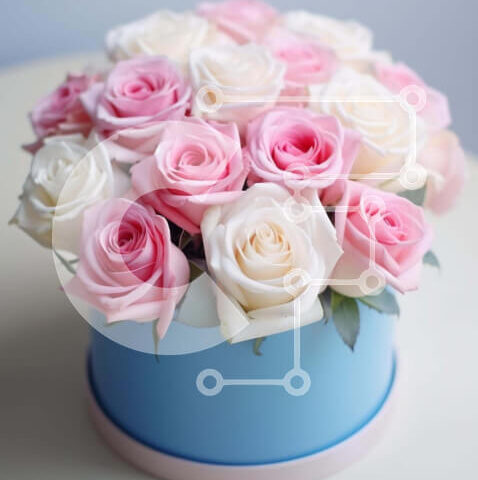 Intra Συλλεκτικό Ξύλινο Παζλ Plywood 4mm - Μπλε βάζο με ροζ και λευκά τριαντάφυλλα Σε Ξύλινο Κουτί - Διαστάσεις Puzzle: 10x10 cm – 25 κομμάτια - Image 1