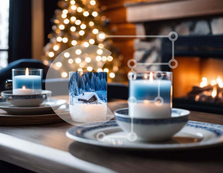 Intra Συλλεκτικό Ξύλινο Παζλ Plywood  4mm - Εορταστική τραπεζαρία με χιόνι και κεριά Σε Ξύλινο Κουτί - Διαστάσεις: 10x10 cm – 25 κομμάτια