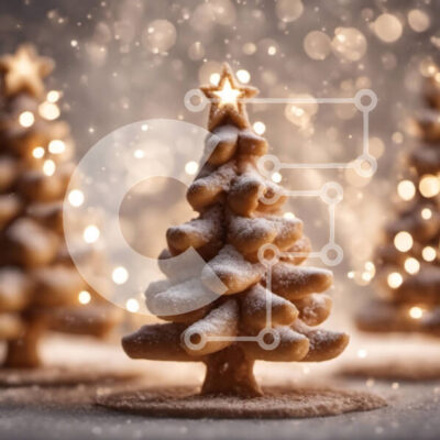 Intra Συλλεκτικό Ξύλινο Παζλ Plywood 4mm - Μπισκότα χριστουγεννιάτικου δέντρου σε χιονισμένο φόντο Bokeh Σε Ξύλινο Κουτί - Διαστάσεις: 10x10 cm – 25 κομμάτια - Image 1