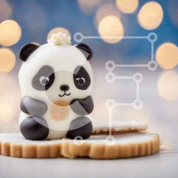 Intra Συλλεκτικό Ξύλινο Παζλ Plywood  4mm - Λευκό και μαύρο ειδώλιο αρκούδας Panda σε μπισκότα Σε Ξύλινο Κουτί - Διαστάσεις Puzzle: 10x10 cm – 25 κομμάτια - Image 1