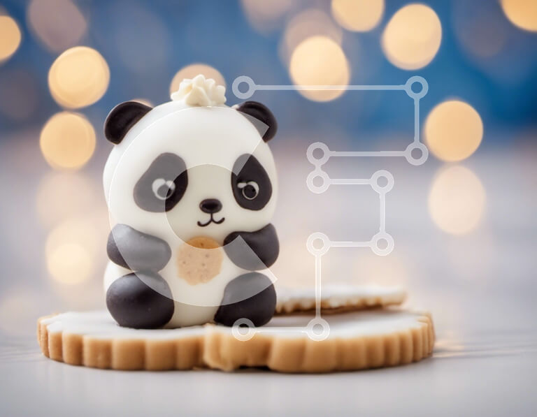 Intra Συλλεκτικό Ξύλινο Παζλ Plywood  4mm - Λευκό και μαύρο ειδώλιο αρκούδας Panda σε μπισκότα Σε Ξύλινο Κουτί - Διαστάσεις Puzzle: 10x10 cm – 25 κομμάτια