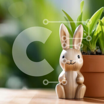 Intra Συλλεκτικό Ξύλινο Παζλ Plywood  4mm - Ξύλινο ειδώλιο λαγουδάκι δίπλα σε φυτό εσωτερικού χώρου σε γλάστρα Σε Ξύλινο Κουτί - Διαστάσεις Puzzle: 10x10 cm – 25 κομμάτια - Image 1