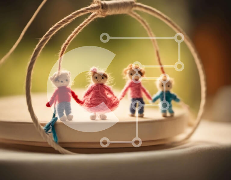 Intra Συλλεκτικό Ξύλινο Παζλ Plywood  4mm - Μινιατούρες κούκλες που κρατούν τα χέρια σε ένα ανάποδο μπολ Σε Ξύλινο Κουτί - Διαστάσεις Puzzle: 10x10 cm – 25 κομμάτια