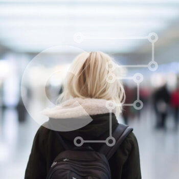 Intra Συλλεκτικό Ξύλινο Παζλ Plywood  4mm - Γυναίκα με σακίδιο που περπατά μέσω του τερματικού σταθμού αεροδρομίου Σε Ξύλινο Κουτί - Διαστάσεις Puzzle: 10x10 cm – 25 κομμάτια - Image 1