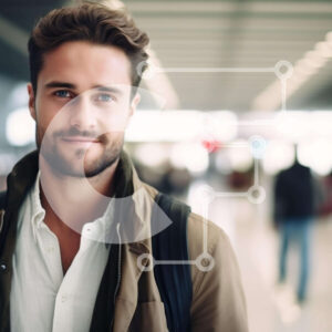 Intra Συλλεκτικό Ξύλινο Παζλ Plywood  4mm - Άνθρωπος που χαμογελά στο αεροδρόμιο ή στο σιδηροδρομικό σταθμό Σε Ξύλινο Κουτί - Διαστάσεις Puzzle: 10x10 cm – 25 κομμάτια