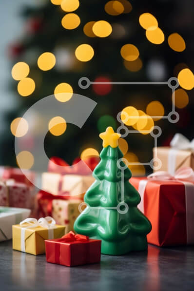 Intra Συλλεκτικό Ξύλινο Παζλ Plywood  4mm - Πράσινο παιχνίδι Χριστουγεννιάτικο δέντρο με δώρα σε ένα εορταστικό τραπέζι Σε Ξύλινο Κουτί - Διαστάσεις: 10x10 cm – 25 κομμάτια