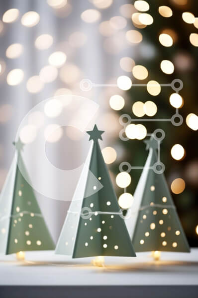 Intra Συλλεκτικό Ξύλινο Παζλ Plywood  4mm - Εορταστικό ντεκόρ: Λευκό τραπέζι με φωτισμένα χριστουγεννιάτικα δέντρα Σε Ξύλινο Κουτί - Διαστάσεις: 10x10 cm – 25 κομμάτια