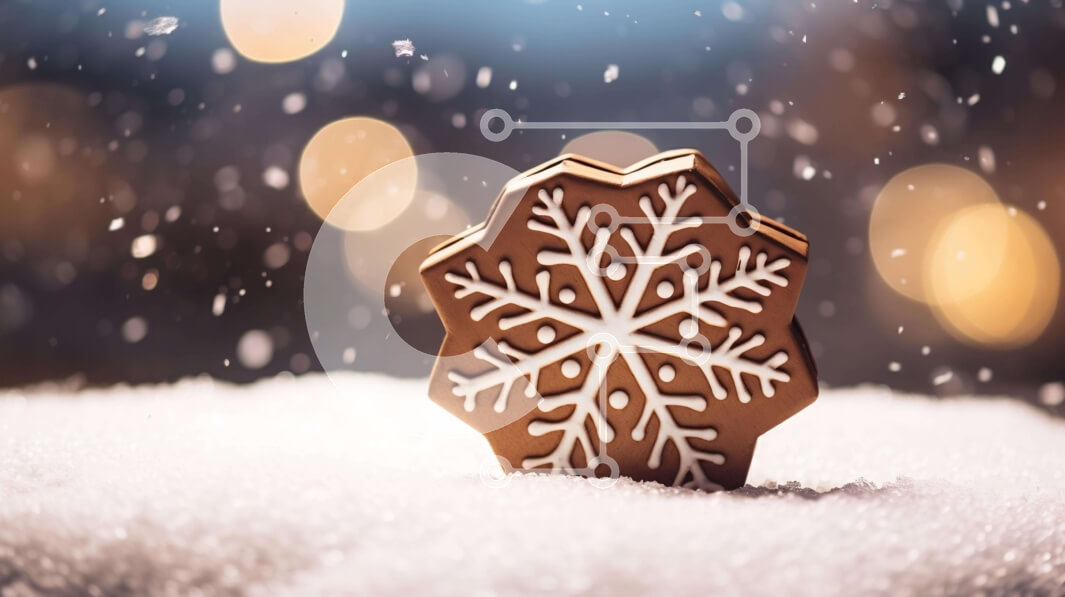 Intra Συλλεκτικό Ξύλινο Παζλ Plywood  4mm - Μπισκότο σε σχήμα νιφάδας χιονιού σε φόντο χιονιού Σε Ξύλινο Κουτί - Διαστάσεις Puzzle: 10x10 cm – 25 κομμάτια