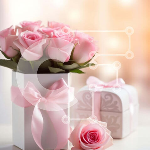 Intra Συλλεκτικό Ξύλινο Παζλ Plywood  4mm - Ροζ τριαντάφυλλα σε βάζο με κουτιά δώρων Σε Ξύλινο Κουτί - Διαστάσεις Puzzle: 10x10 cm – 25 κομμάτια - Image 1