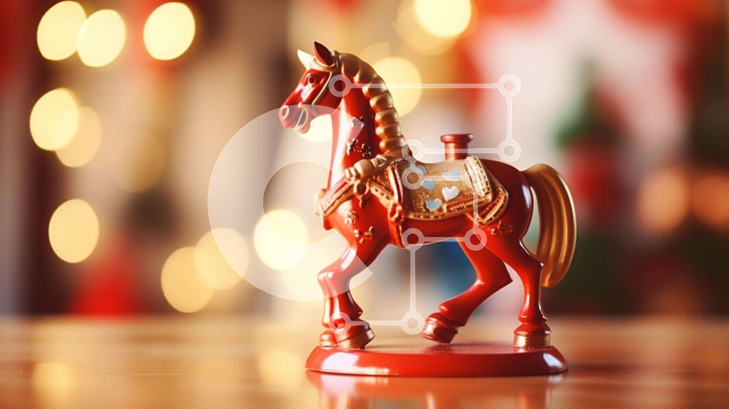 Intra Συλλεκτικό Ξύλινο Παζλ Plywood  4mm - Ειδώλιο κόκκινου αλόγου στο τραπέζι με θολό φόντο Σε Ξύλινο Κουτί - Διαστάσεις: 10x10 cm – 25 κομμάτια