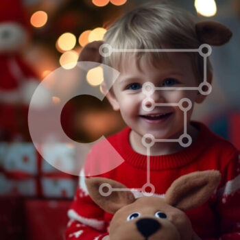 Intra Συλλεκτικό Ξύλινο Παζλ Plywood  4mm - Χαμογελαστό αγόρι με παραγεμισμένο παιχνίδι μπροστά από το στολισμένο χριστουγεννιάτικο δέντρο Σε Ξύλινο Κουτί - Διαστάσεις Puzzle: 10x10 cm – 25 κομμάτια - Image 1