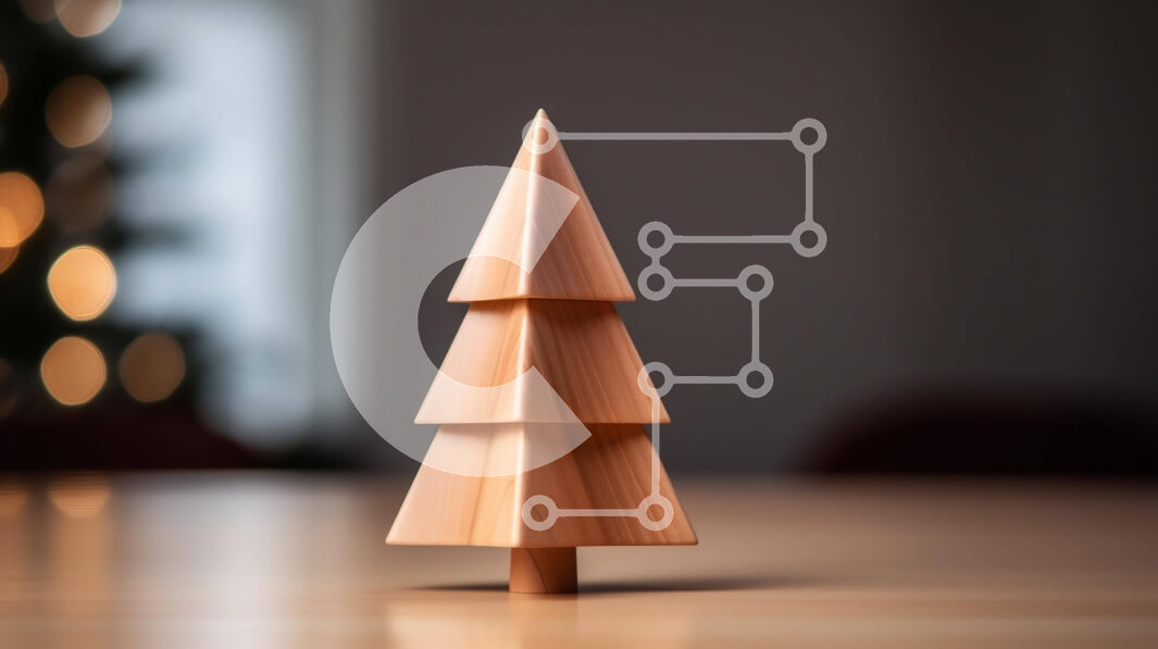 Intra Συλλεκτικό Ξύλινο Παζλ Plywood  4mm - Μικρό ξύλινο χριστουγεννιάτικο δέντρο στο τραπέζι με θολό φόντο Σε Ξύλινο Κουτί - Διαστάσεις: 10x10 cm – 25 κομμάτια