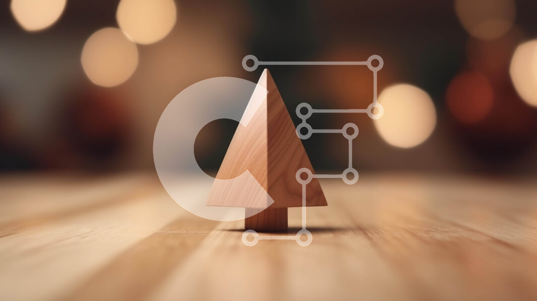 Intra Συλλεκτικό Ξύλινο Παζλ Plywood  4mm - Μικρό ξύλινο χριστουγεννιάτικο δέντρο στο τραπέζι με θολό φόντο Σε Ξύλινο Κουτί - Διαστάσεις Puzzle: 10x10 cm – 25 κομμάτια