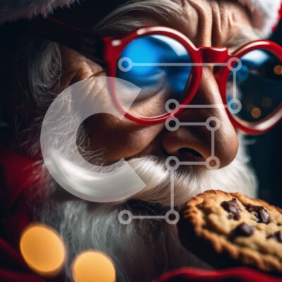 Intra Συλλεκτικό Ξύλινο Παζλ Plywood  4mm - Άγιος Βασίλης που φοράει γυαλιά τρώει ένα μπισκότο Σε Ξύλινο Κουτί - Διαστάσεις: 10x10 cm – 25 κομμάτια - Image 1