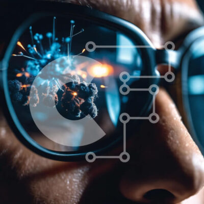 Intra Συλλεκτικό Ξύλινο Παζλ Plywood  4mm - Άνδρας που φοράει γυαλιά ηλίου με σπινθήρες ορατές μέσα από τους φακούς Σε Ξύλινο Κουτί - Διαστάσεις Puzzle: 10x10 cm – 25 κομμάτια - Image 1