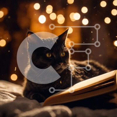 Intra Συλλεκτικό Ξύλινο Παζλ Plywood 4mm - Μαύρη γάτα που διαβάζει ένα βιβλίο σε ένα κρεβάτι Σε Ξύλινο Κουτί - Διαστάσεις: 10x10 cm – 25 κομμάτια - Image 1