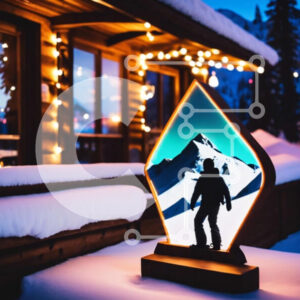 Intra Συλλεκτικό Ξύλινο Παζλ Plywood  4mm - Χειμερινή χώρα των θαυμάτων - Χιονισμένη καμπίνα με φωτισμένο άγαλμα σκιέρ Σε Ξύλινο Κουτί - Διαστάσεις: 10x10 cm – 25 κομμάτια