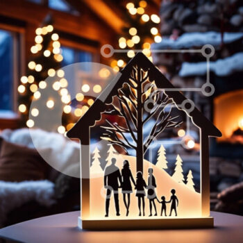 Intra Συλλεκτικό Ξύλινο Παζλ Plywood  4mm - Άνετο χριστουγεννιάτικο σπίτι με διακοσμητικό τραπέζι και οικογενειακές σιλουέτες Σε Ξύλινο Κουτί - Διαστάσεις: 10x10 cm – 25 κομμάτια - Image 1