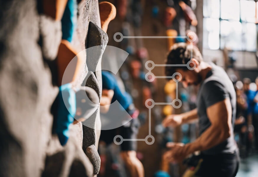 Intra Συλλεκτικό Ξύλινο Παζλ Plywood  4mm - Εσωτερική αναρρίχηση βράχου στο γυμναστήριο με ομάδα ανθρώπων Σε Ξύλινο Κουτί - Διαστάσεις Puzzle: 10x10 cm – 25 κομμάτια