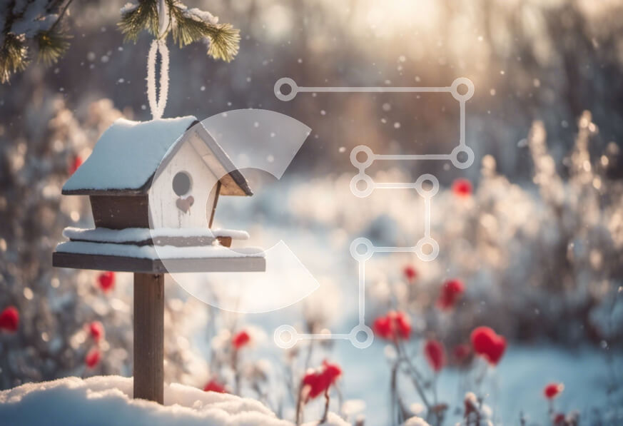 Intra Συλλεκτικό Ξύλινο Παζλ Plywood  4mm - Χιονισμένο Birdhouse με κόκκινα λουλούδια Σε Ξύλινο Κουτί - Διαστάσεις: 10x10 cm – 25 κομμάτια