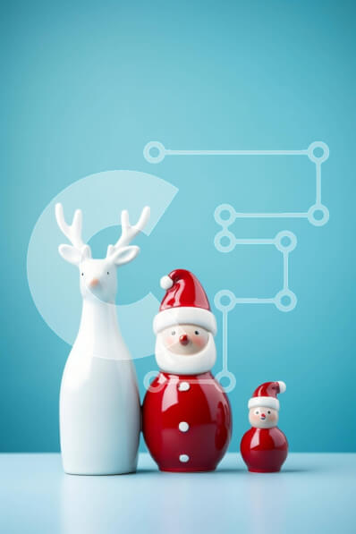 Intra Συλλεκτικό Ξύλινο Παζλ Plywood  4mm - Κεραμικά ειδώλια ελαφιών και ταράνδων σε μπλε φόντο Σε Ξύλινο Κουτί - Διαστάσεις Puzzle: 10x10 cm – 25 κομμάτια