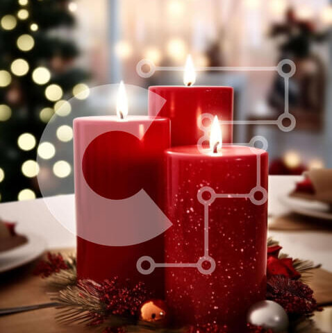 Intra Συλλεκτικό Ξύλινο Παζλ Plywood 4mm - Χριστουγεννιάτικα στολίδια τραπεζιού με κόκκινα κεριά και δέντρο Σε Ξύλινο Κουτί - Διαστάσεις: 10x10 cm – 25 κομμάτια - Image 1