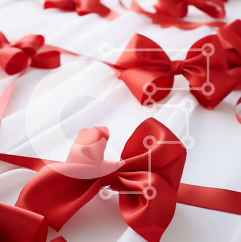 Intra Συλλεκτικό Ξύλινο Παζλ Plywood  4mm - Ομάδα κόκκινων φιόγκων και κορδέλες σε ένα άσπρο τραπεζομάντιλο Σε Ξύλινο Κουτί - Διαστάσεις Puzzle: 10x10 cm – 25 κομμάτια - Image 1