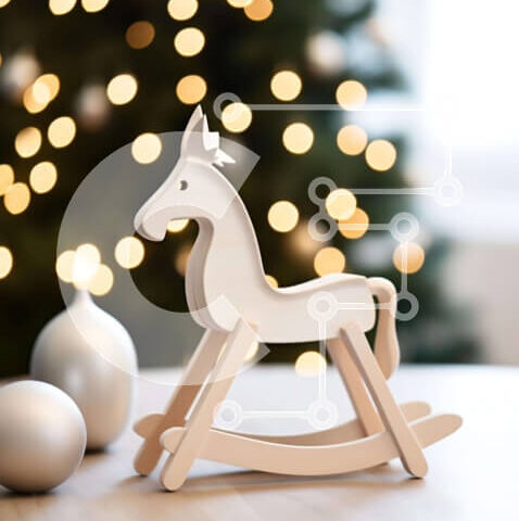 Intra Συλλεκτικό Ξύλινο Παζλ Plywood  4mm - Ξύλινο κουνιστό άλογο σε ένα εορταστικό χριστουγεννιάτικο τραπέζι Σε Ξύλινο Κουτί - Διαστάσεις: 10x10 cm – 25 κομμάτια - Image 1