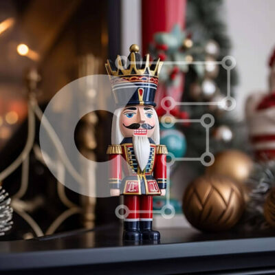 Intra Συλλεκτικό Ξύλινο Παζλ Plywood  4mm - Ειδώλιο Καρυοθραύστης σε Μανδύα Τζακιού με Χριστουγεννιάτικα Διακοσμητικά Σε Ξύλινο Κουτί - Διαστάσεις: 10x10 cm – 25 κομμάτια - Image 1